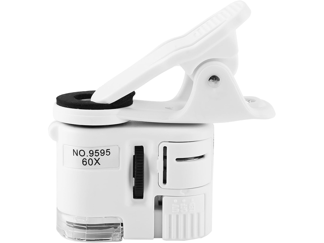 Mini Microscópio Para Telemóvel 9595 W 60x Com Luz Led E Uv, Lupa De Bolso