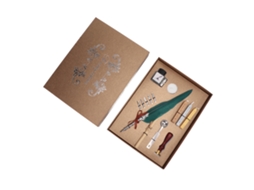 Definir Pluma Pluma De Ave Con Diseño Retro Y Grabado Para Caligrafía Y Regalo Sfdps038035 Verde Oscuro