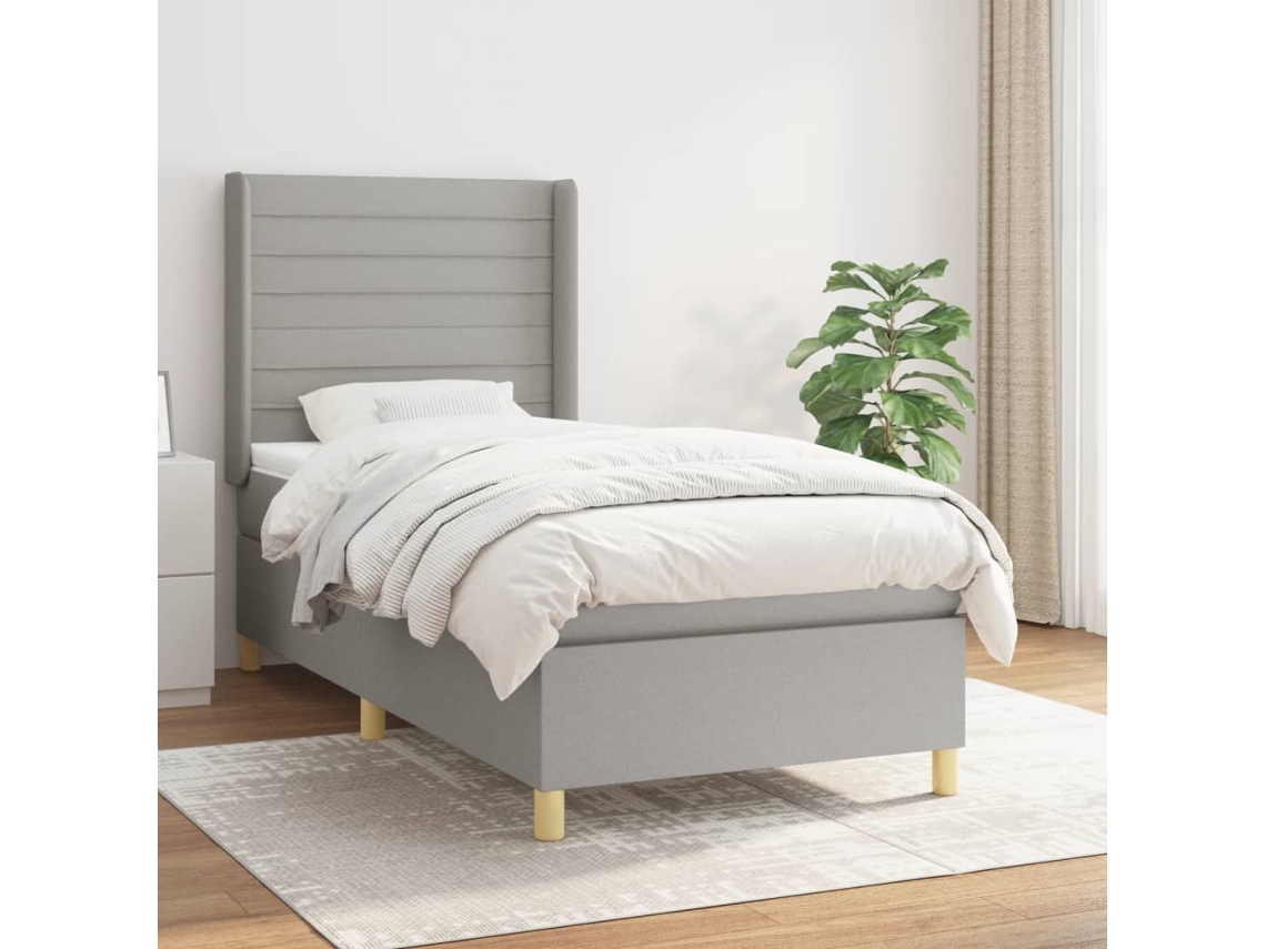Vidaxl Cama Com Molas/colchão 90x190 Cm Tecido Cinzento-claro