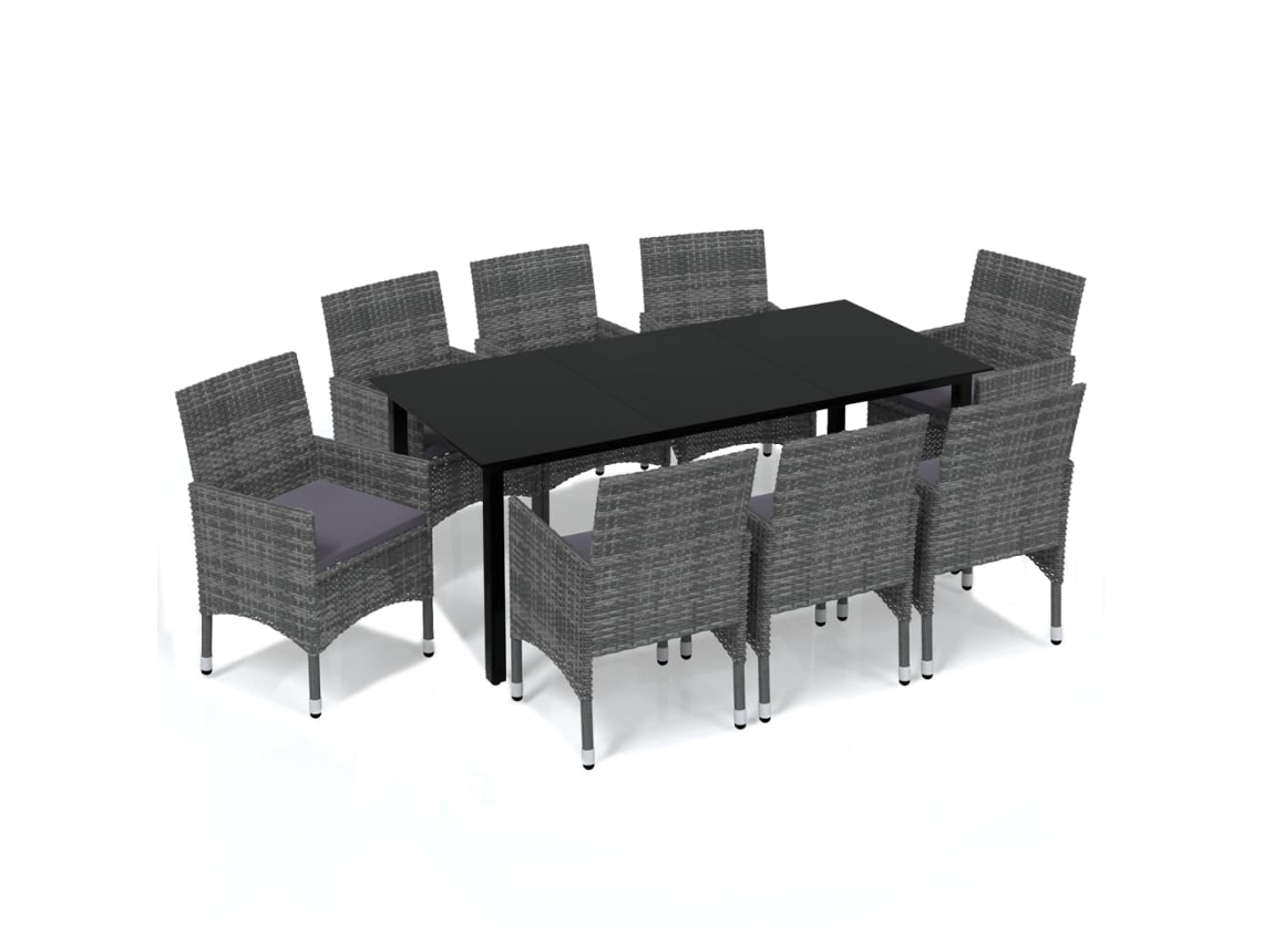 Maison Exclusive - 9 Pcs Conjunto Jantar P/ Jardim C/ Almofadões Vime Pe Cinzento