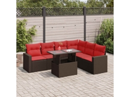 Vidaxl 7 Pcs Conjunto Sofás Jardim Almofadões Vime Pe/acácia Cinzento