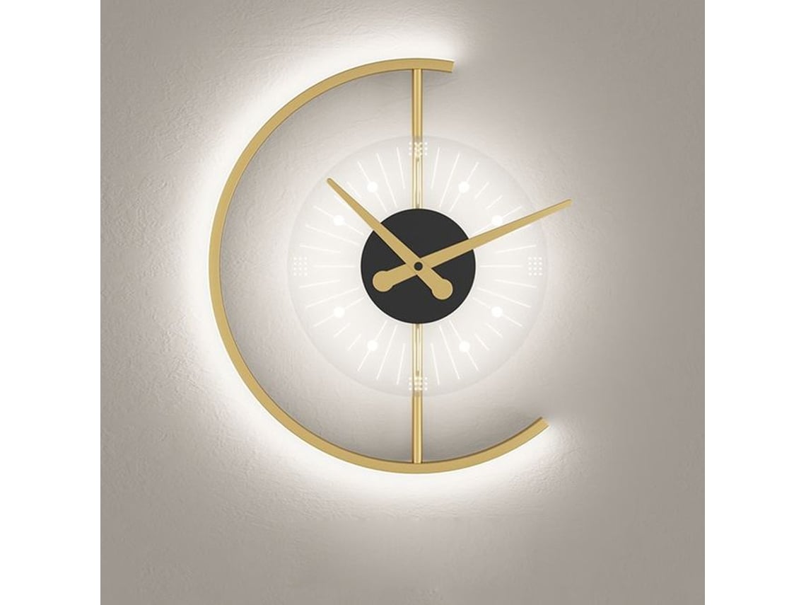 Relógio de Parede Led Moderno / Arandela Design Sofisticado em Dourado e Acrílico Luz Branca Fria ORBITRA COMMERCE
