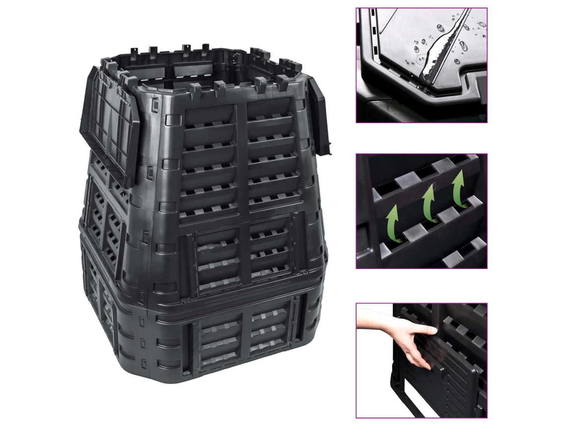 Vidaxl Caixote De Compostagem Para Jardim 93,3x93,3x113 Cm 740 L Preto