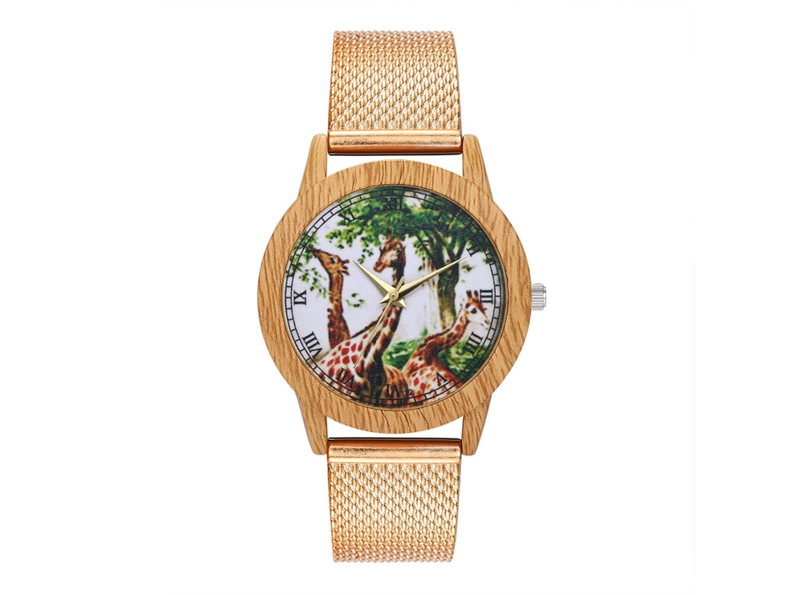 Relógio de quartzo casual unissex com pulseira de silicone na cor ouro rosa.