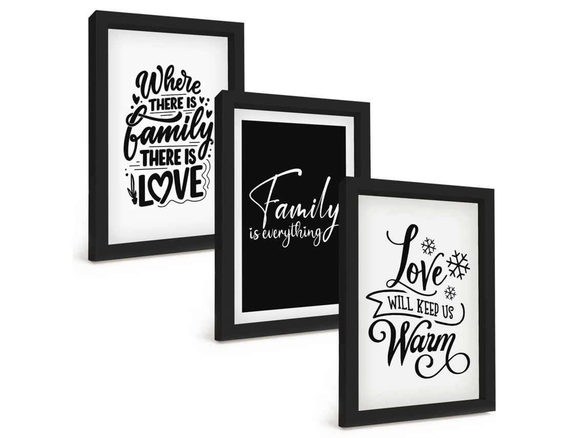 Quadros Decorativos Para Paredefamília, Amor, Aconchego E Lar Moldura Preta Quadros Para O Escritório Espelharte (3 Peças 20x30 Cm)