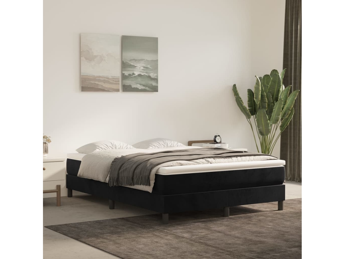 Cama Com Molas/colchão 140x190 Cm Veludo Preto