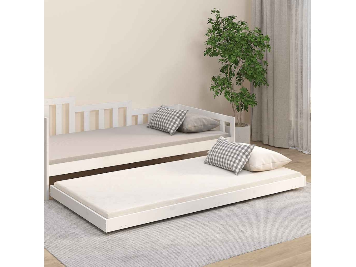 Vidaxl Cama Sem Colchão 100x200 Cm Madeira De Pinho Maciça Branco