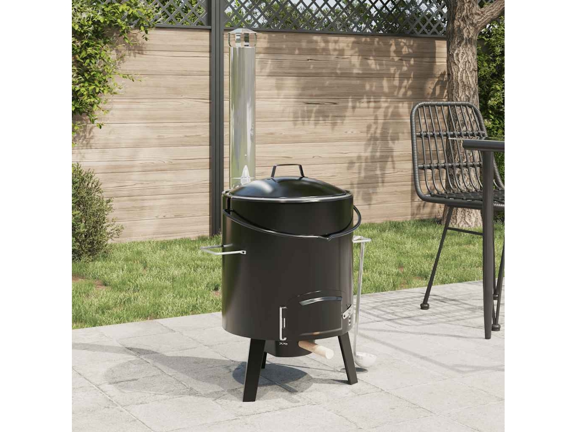 Vidaxl Forno De Goulash Com Chaminé E Tampa Aço Esmaltado Preto