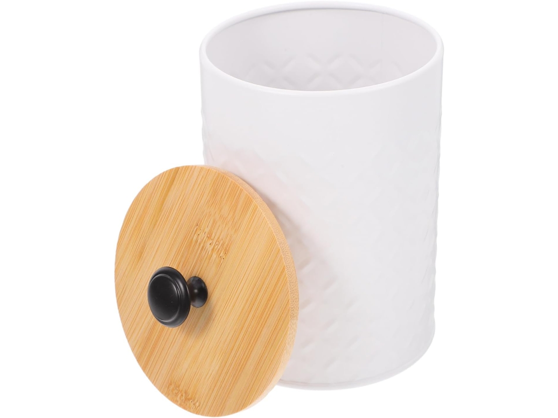 Recipiente Hermético, Em Bambu, Com Tampa, Branco, Para Organização Doméstica Na Cozinha E Bancada