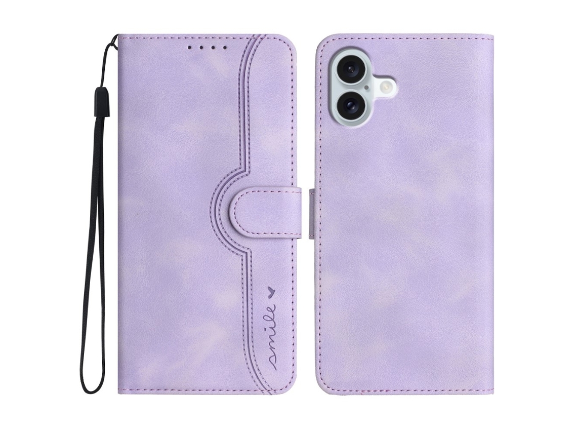 Capa Em Couro Pu Com Suporte Para Iphone 16 Plus - Roxo Claro
