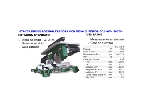 Stayer bricolaje ingletadora con mesa superior sc210bw 1200w 203