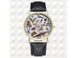 Reloj De Cuarzo Con Correa De Cuero Pu Patrón Animal Numerales Romanos Unisex Negro