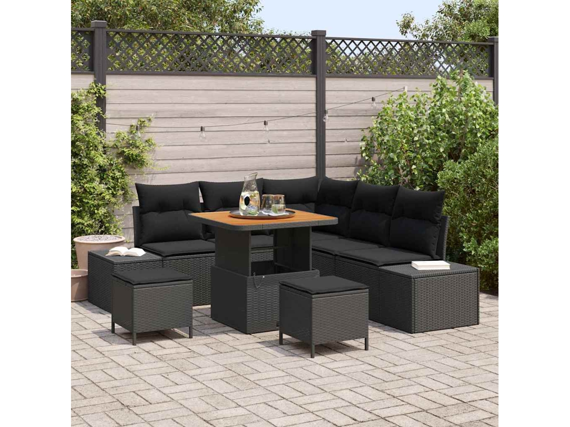 Vidaxl Conjunto De Sofá De Jardim 8 Unid. Preto Vime Pe