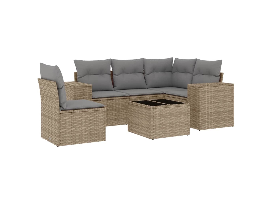 Conjunto de 6 Sofás P/ Jardim com Almofadões Vime Pe Bege MAISON EXCLUSIVE (80x200 cm)