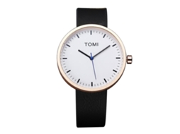 Relógio masculino Tomi Fashion com pulseira de PU, mostrador redondo e movimento de quartzo (preto e dourado)