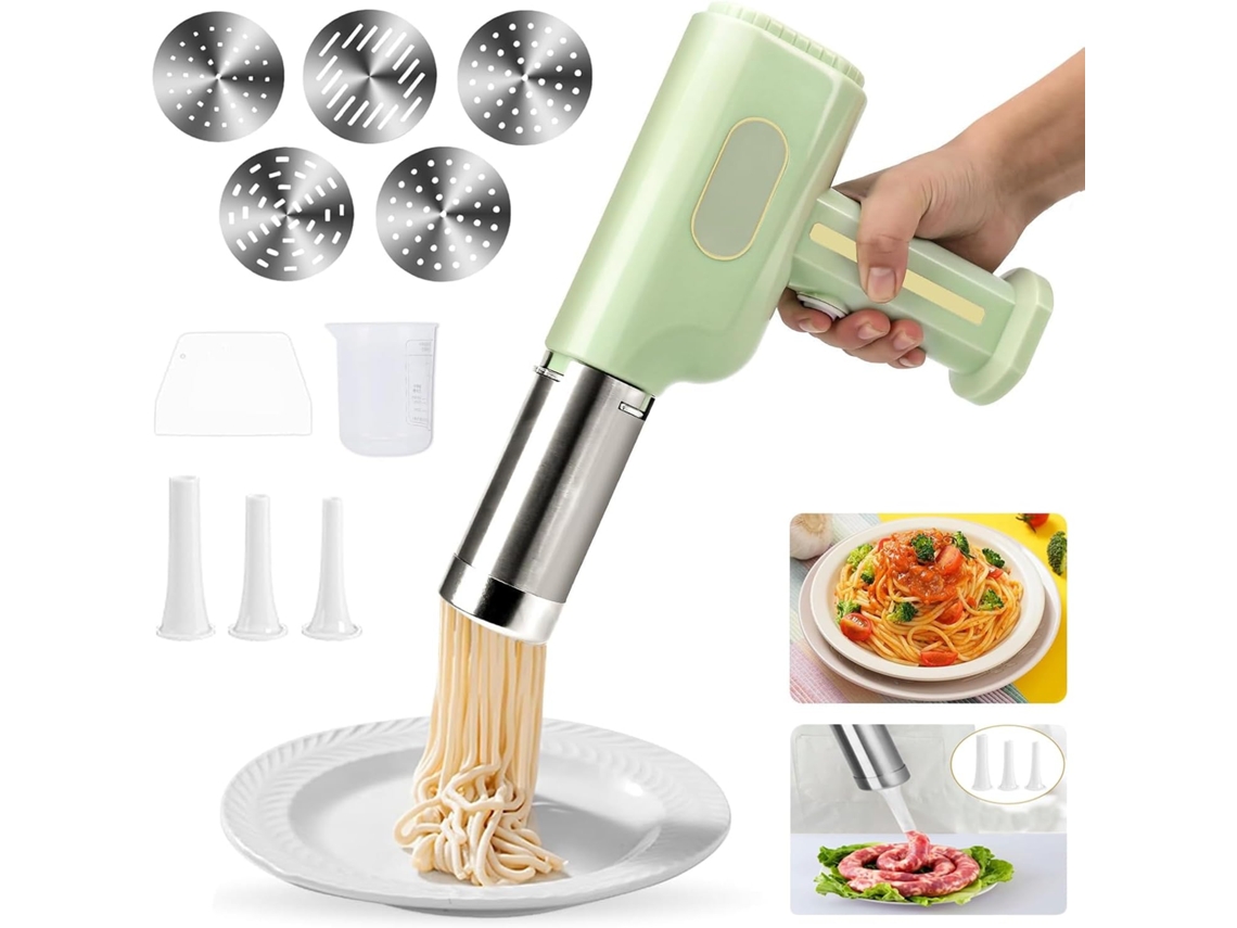 Máquina De Massas Elétrica Portátil,com 5 Formas, Recarregável Via Usb-c, Faça A Sua Própria Ramen, Enchidor De Salsichas Verde Hexinyigjly