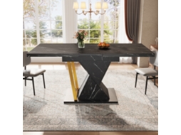 Mesa De Jantar Em Madeira Extensível Preta 110/140x80x76cm, Tampo Extensível Para 6 Pessoas
