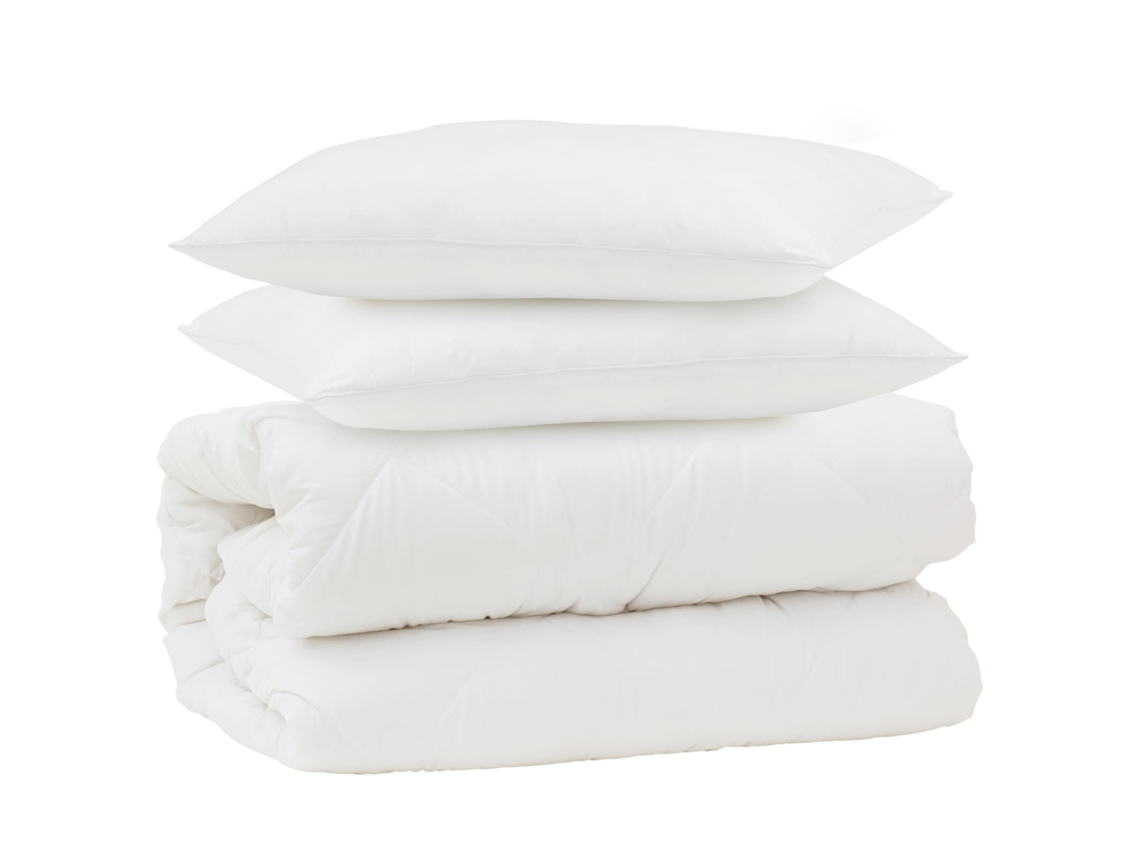 Conjunto De Edredão 3 Pcs | Edredom | Duvet Branco Microfibra E Penas De Ganso