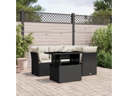 Vidaxl 5 Pcs Conjunto Sofás De Jardim Com Almofadões Vime Pe Preto