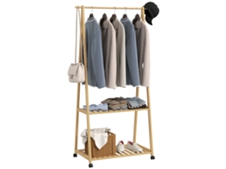 Cabide de Bambu com sapateira, 2 ganchos, móvel para hall e sala, natural DECORALAR TECH