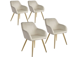 Cadeira Marilyn Tectake Estofada Em Veludo, Formato Ergonómico Arredondado, Alta Estabilidade, Pés Com Tampões De Plástico, Creme/ouro