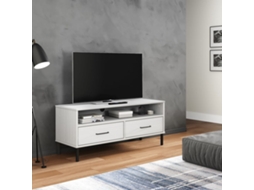 Vidaxl Móvel de Tv C/ Pernas de Metal Pinho Maciço Oslo Branco