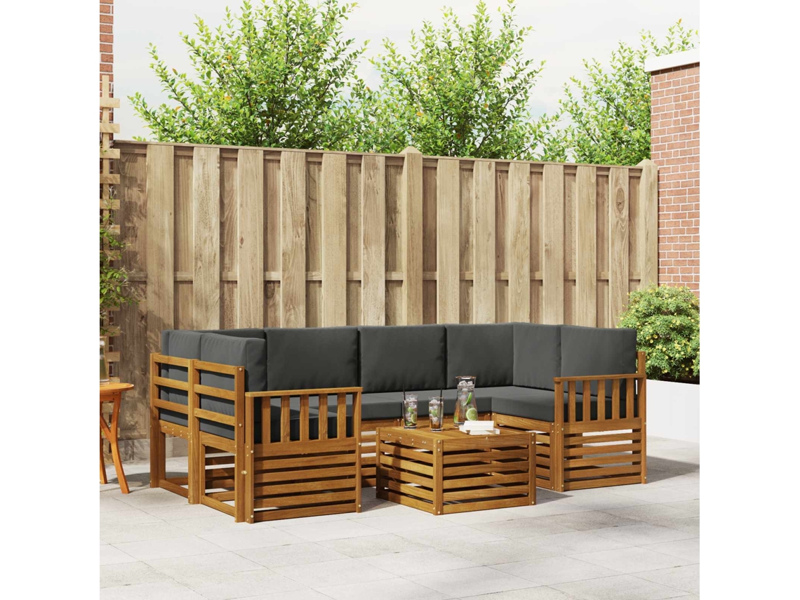 Vidaxl Conjunto De Sofás Para Exterior 7 Pcs Natural E Antracite