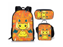 Mais Novo Anime Pikachu Pokemon Impresso Mochila Escolar Infantil Mochila 3 Peças para Crianças-24 3 Peças