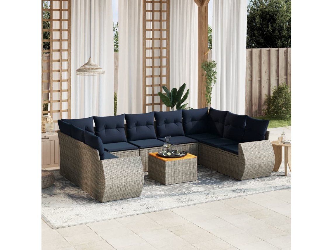 Vidaxl Conjunto De Sofá De Jardim Com 10 Peças E Almofadas Em Rattan Sintético Cinza