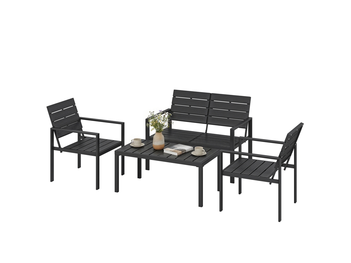 Conjunto De Móveis, Cor Preto, Para Jardim, Com 2 Poltronas, Mesa De Centro