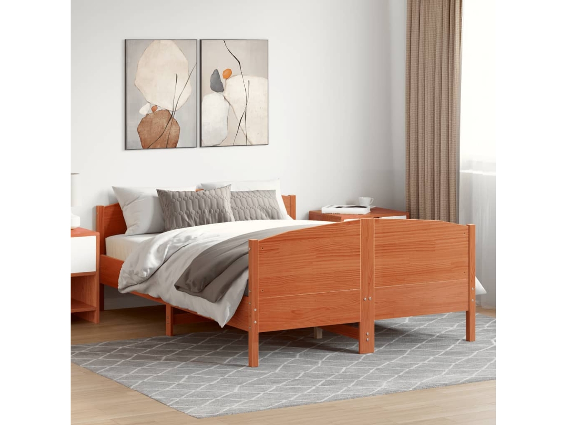 Vidaxl Cama Sem Colchão 150x200 Cm Madeira Pinho Maciça Castanho-mel