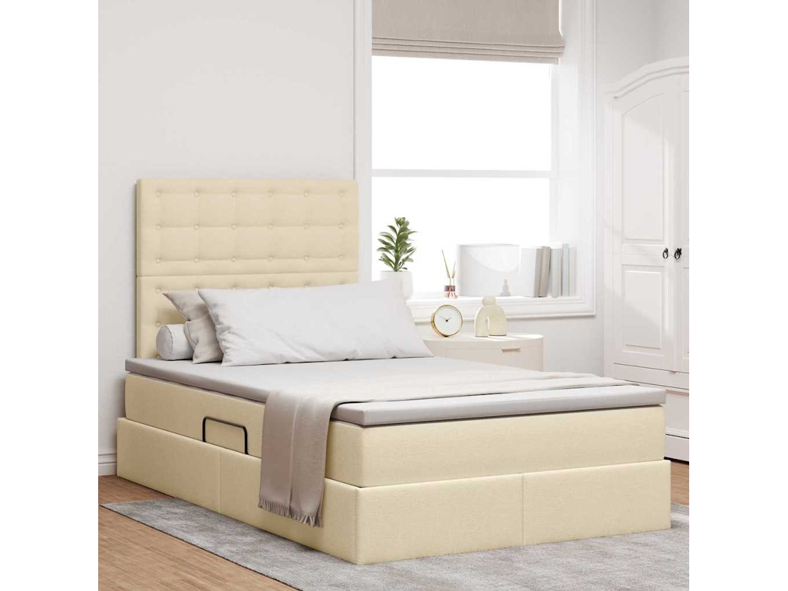 Vidaxl Cama Com Arrumação E Colchão Creme 120 X 190 Cm Tecido