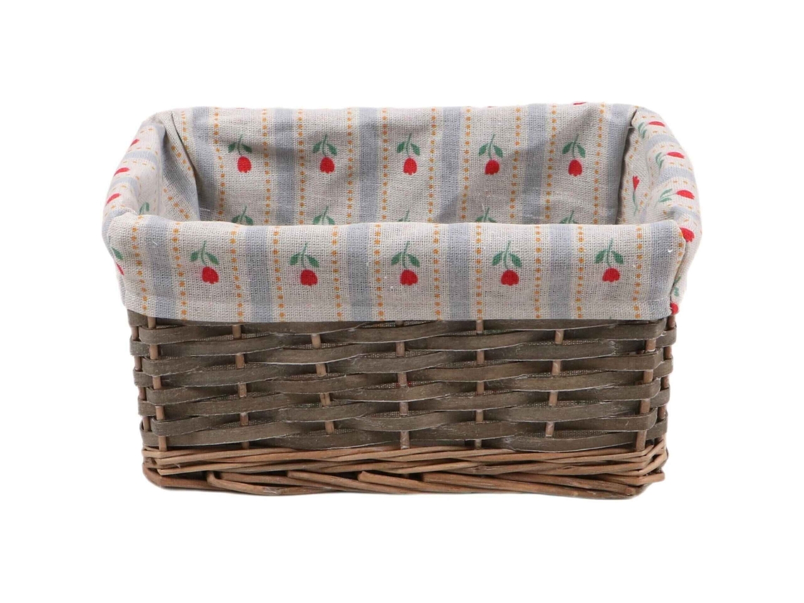 Cesto Retangular 18x28x14cm Com Tecido Flores Kasa
