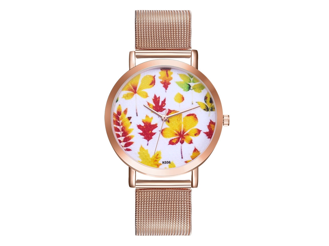 Relógio de quartzo unissex Zhoulianfa K036-w com pulseira de malha (ouro rosa)