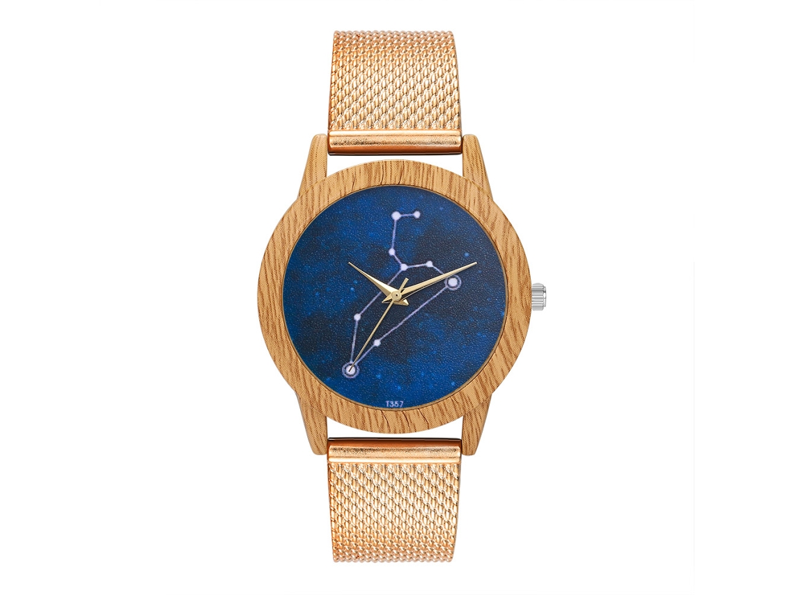 Relógio Feminino Pulseira de Silicone Grão de Madeira Rose Gold com Movimento de Quartzo