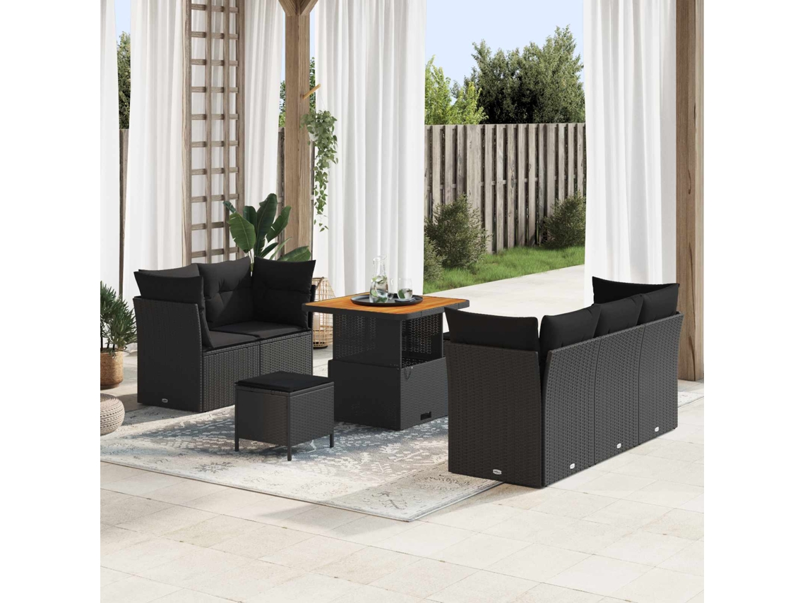 Vidaxl Conjunto De Sofá De Jardim 8 Unid. 5-número De Lugares Preto