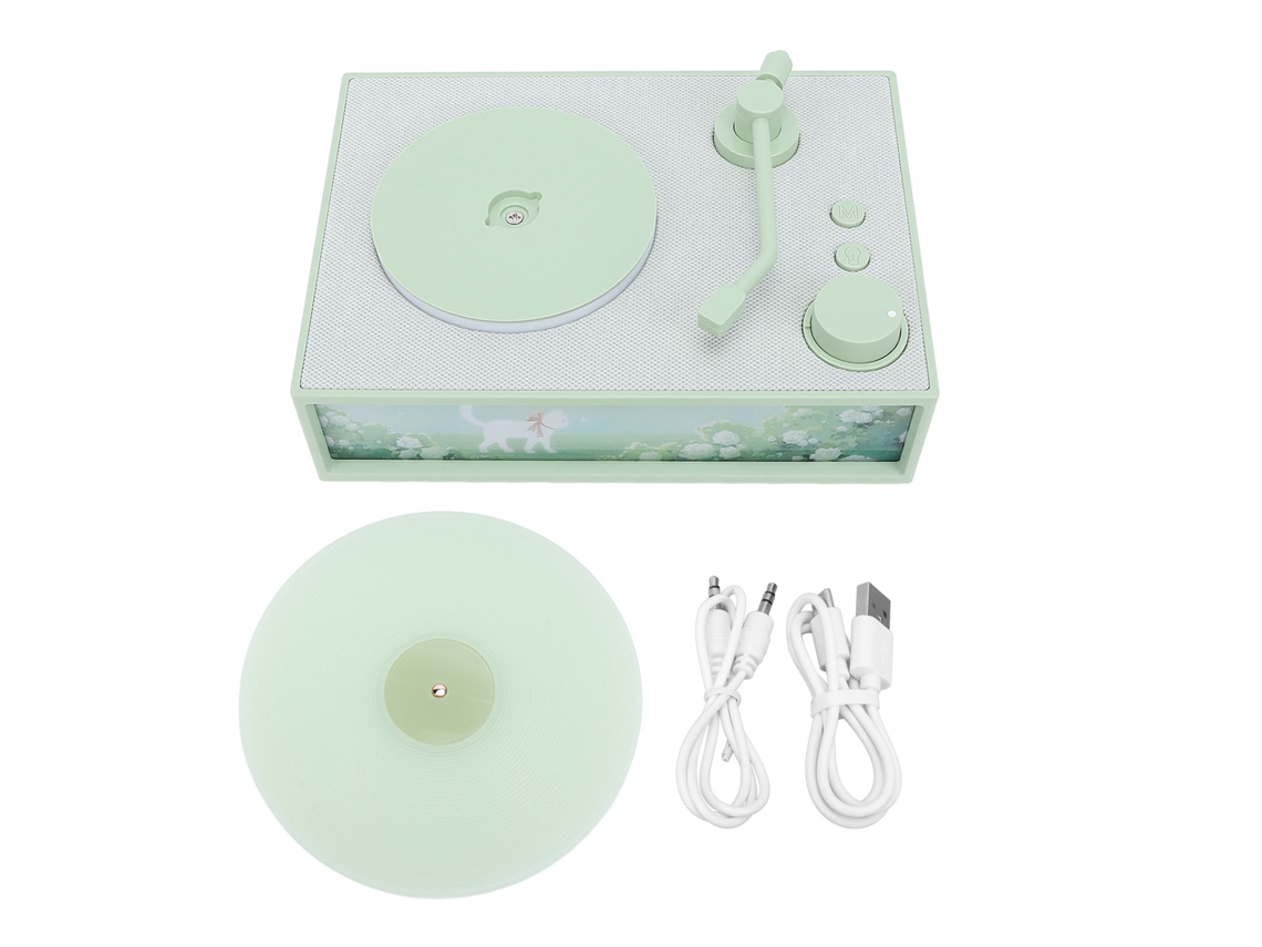 Caixa de som mini sem fio de vinil vintage EOOCOO com luz ambiente e Bluetooth
