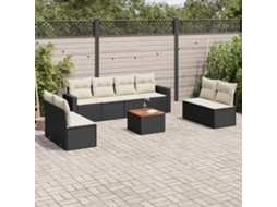 Jogo de Sofá 9 Peças P/ Jardim C/ Almofadões Vime Pe Preto Dkd Home Decor