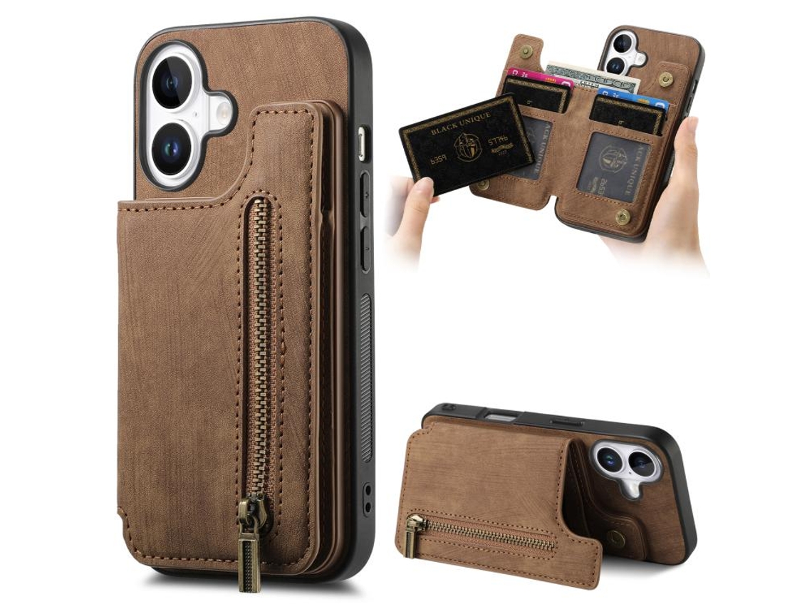 Capa Retrô De Couro Com Zíper Para Iphone 17