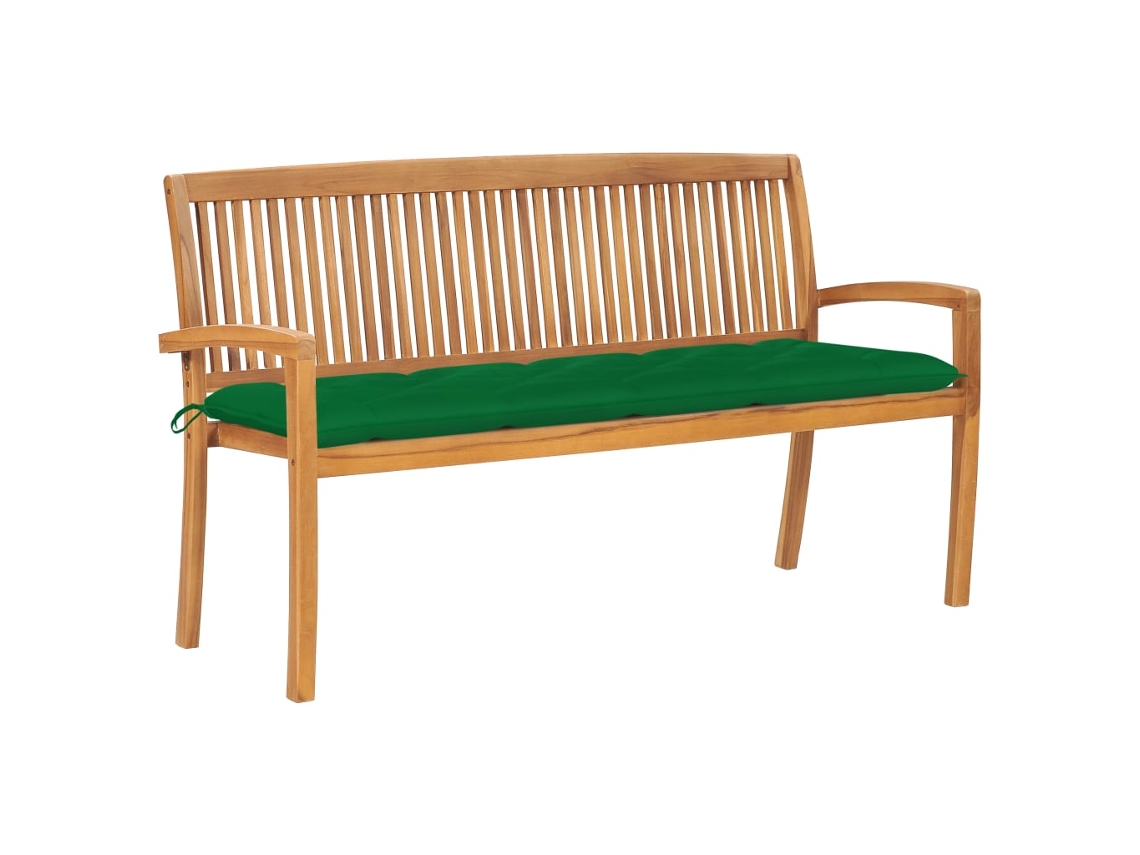 Vidaxl Banco De Jardim Empilhável C/ Almofadão 159 Cm Teca Maciça