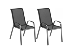 Conjunto de 2 cadeiras de jardim empilháveis com encosto alto tecido respirável estrutura de aço 54x71x93cm preto | S/MARCA