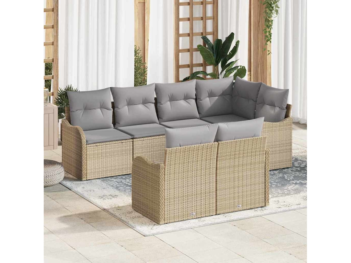 Vidaxl Conjunto De Sofá De Jardim 7 Unid. Bege Vime Pe
