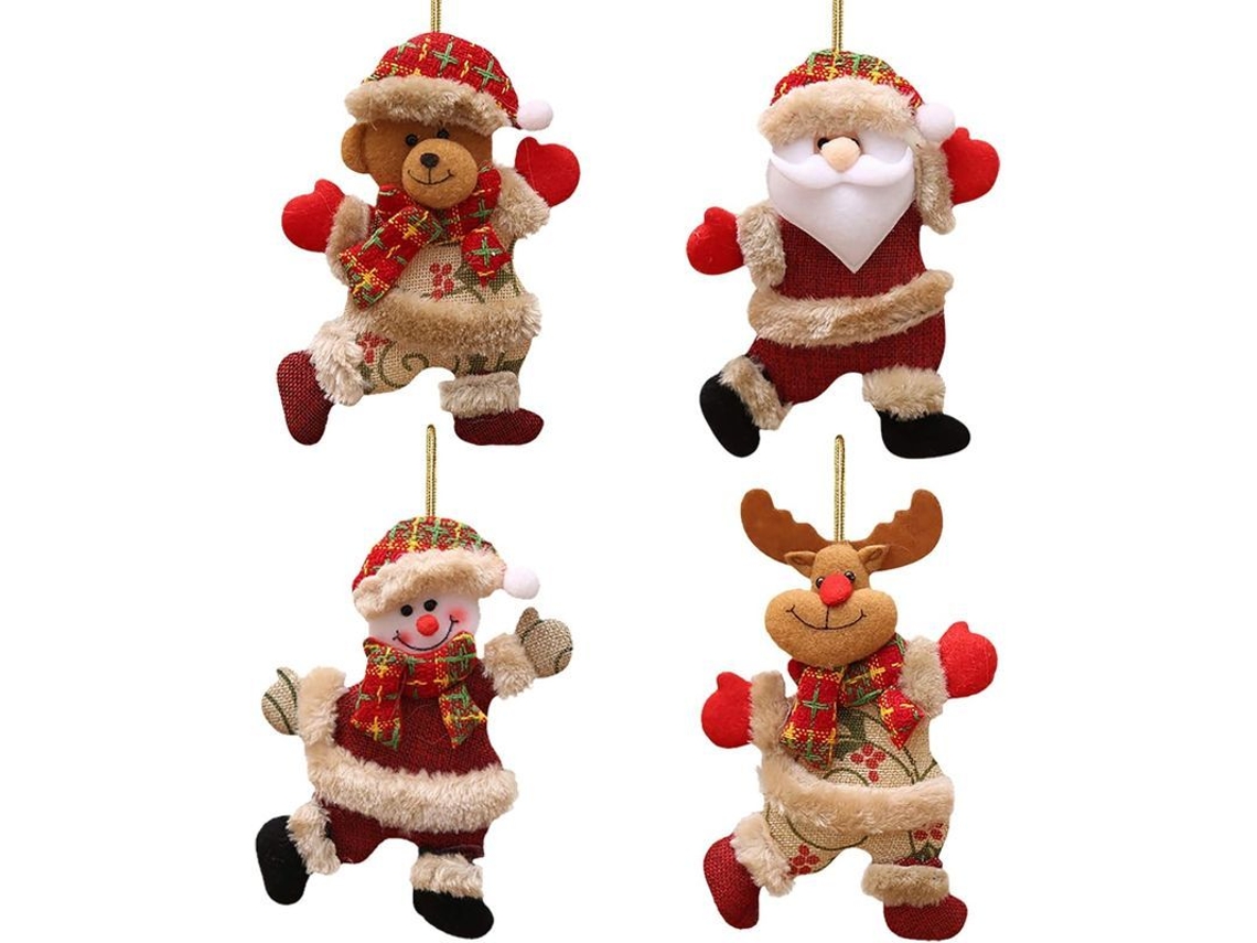 Decorações de Natal, 4 Peças de Adornos, Bonecos Papai Noel, Neve, Rena, Urso | S/MARCA