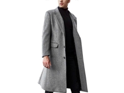 Jaqueta Trench Masculina De Inverno Com Manga Longa, Peito Simples, Lapela Quente, Casual E Formal, Jaqueta De Abrigo Longa Cinza