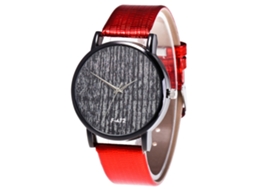 Relógio de quartzo com pulseira de couro PU, mostrador redondo moderno para casais, vermelho