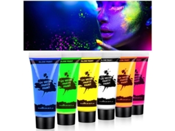 Kit de Pintura Facial e Corporal de Glow Ultravioleta, 6 Cores Neon Fluorescentes para Festas e Carnaval