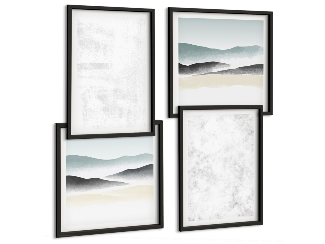Composição De Quadros Manchas Brancas Fundo Abstrato Espelharte (4 Peças)