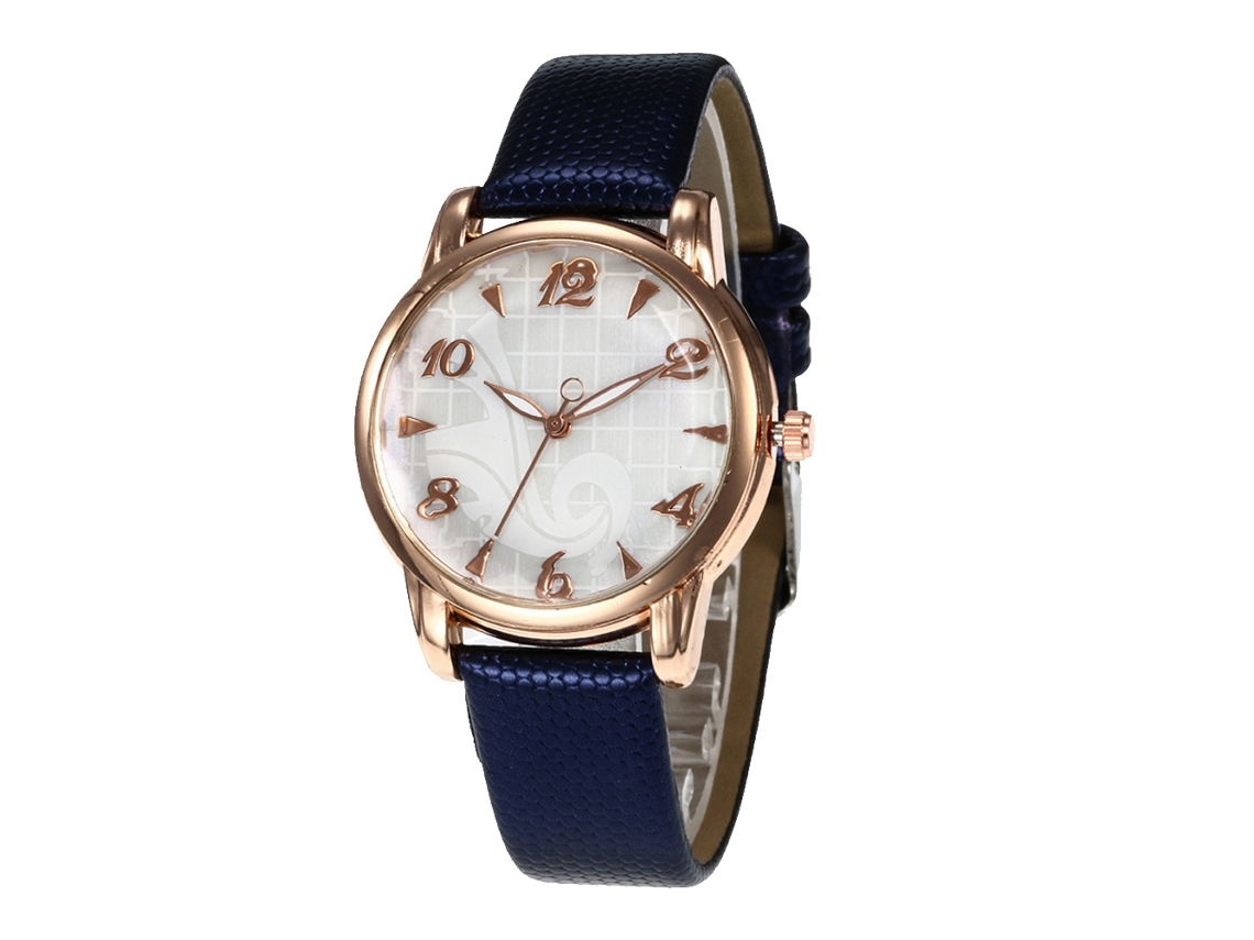 Relógio de pulso feminino em couro, estilo casual e profissional, azul royal, movimento de quartzo.