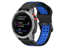 Pulseira De Relógio Garmin Fenix 7s/ 6s/ 5s, Silicone Bicolor, Chenille Preta E Azul, Acabamento Moderno