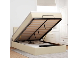 SYFAX™ Estrutura de Cama Otomana com Colchão 120x190 Cm Tecido Creme